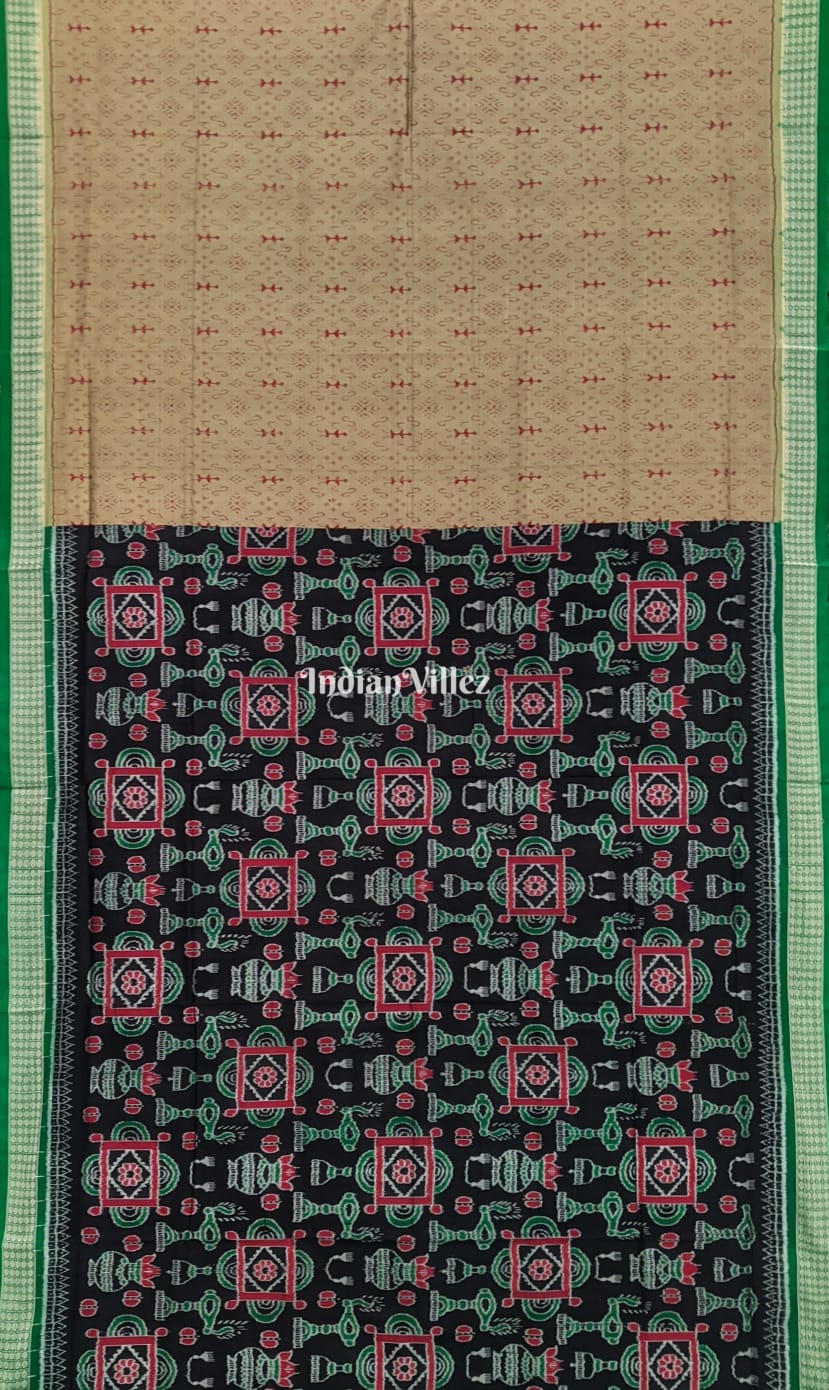 Black Green Kumbha Design With Patli Exclusive Sambalpuri Ikat Silk Saree