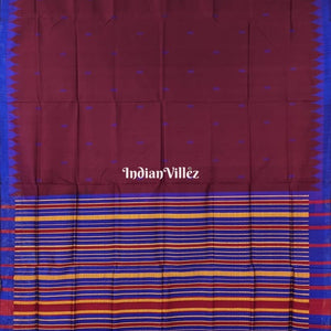 Dark Wine With Blue Kumbha Sambalpuri Ikat Tussar Silk Saree
