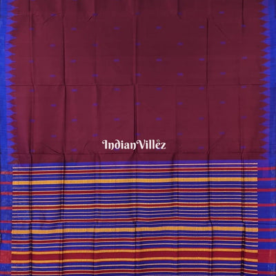 Dark Wine With Blue Kumbha Sambalpuri Ikat Tussar Silk Saree