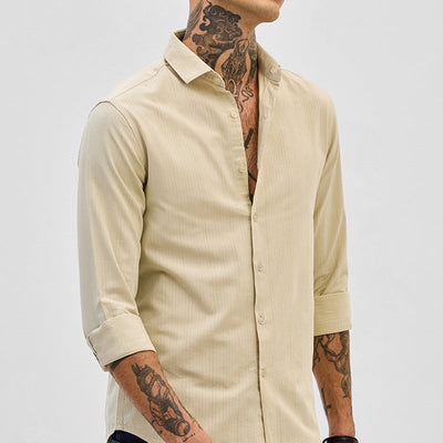 Beige Slim Fit Stripes Shirt