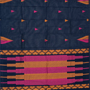 Navy Blue Handloom Rasipuram Cotton Saree With Temple Buttas