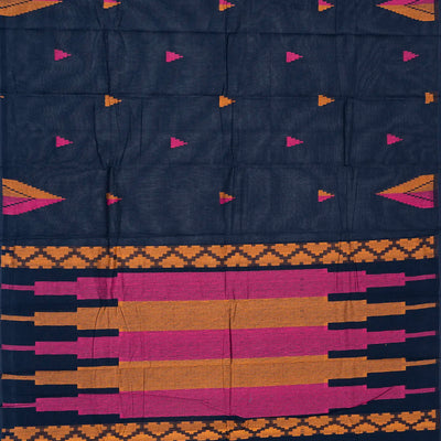 Navy Blue Handloom Rasipuram Cotton Saree With Temple Buttas