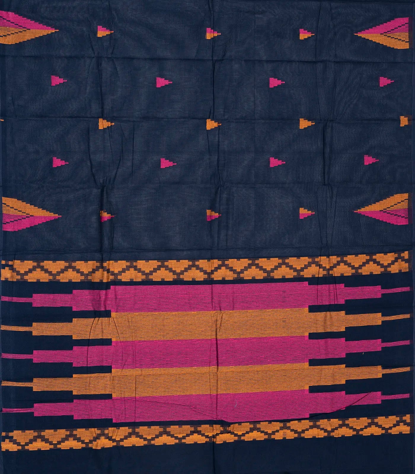 Navy Blue Handloom Rasipuram Cotton Saree With Temple Buttas