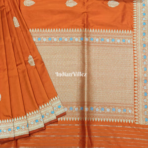 Orange Floral Meenakari Banarasi Katan Silk Saree