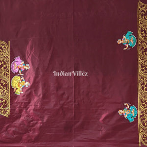 Maroon Kandarpa Rath Hand-painted Pattachitra Saree
