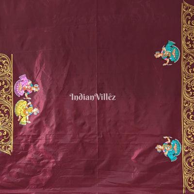 Maroon Kandarpa Rath Hand-painted Pattachitra Saree