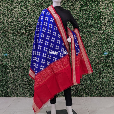 Blue Red Pasapali Theme Pure Sambalpuri Silk Dupatta