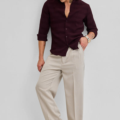 Burgundy Textured Slim Fit Shirt