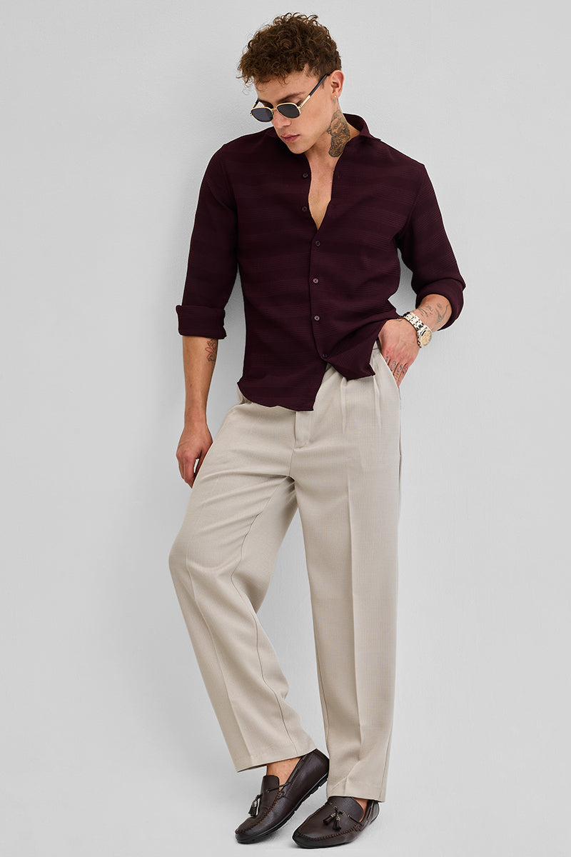 Burgundy Textured Slim Fit Shirt