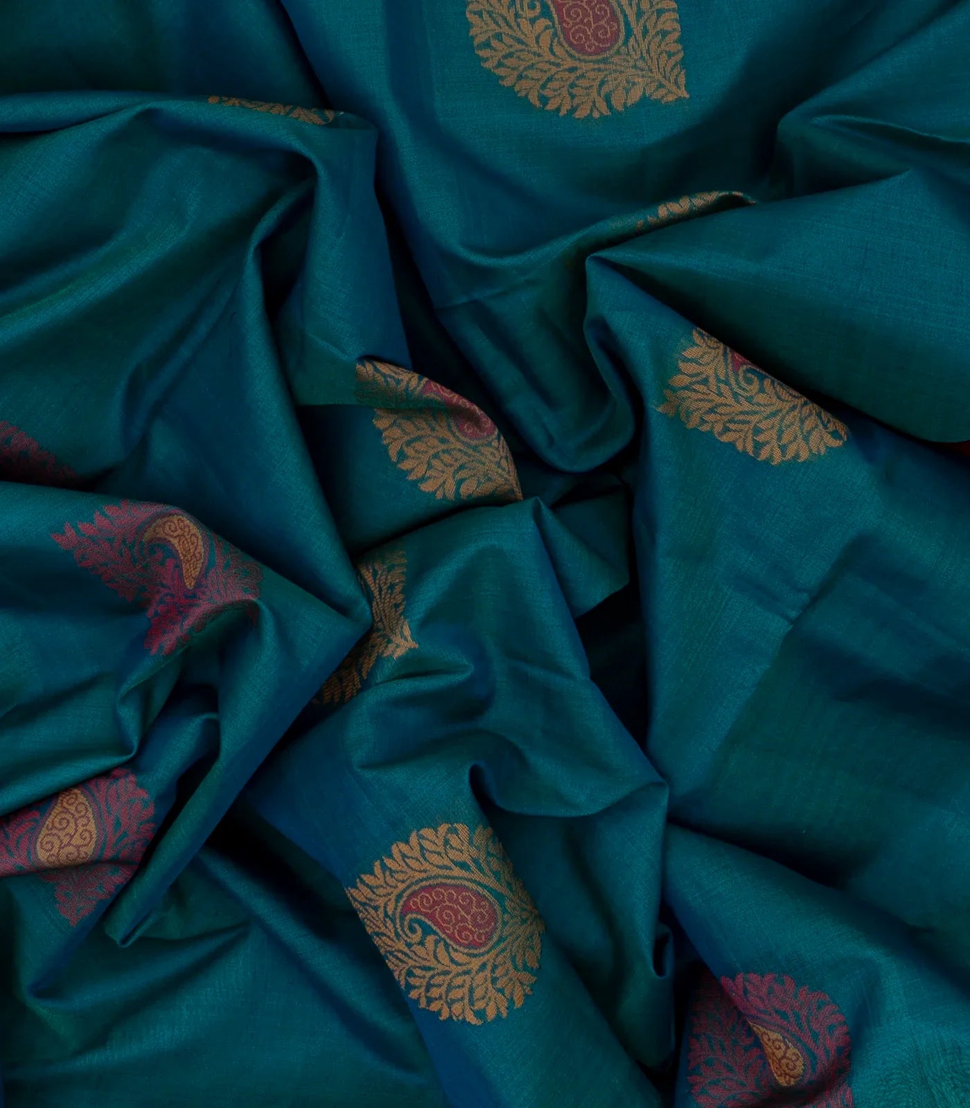 Cyan Handloom Kora Silk Cotton Saree With Floral Motifs