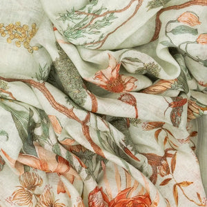 Off White Handloom Linen Saree With Printed Bird Motifs