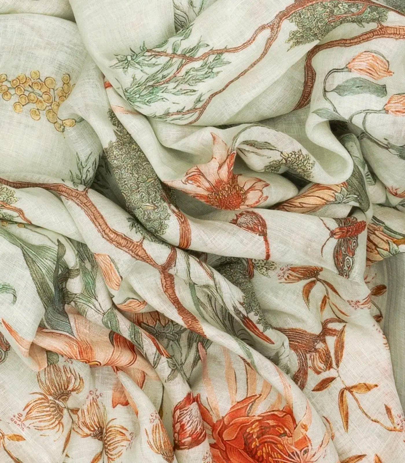 Off White Handloom Linen Saree With Printed Bird Motifs