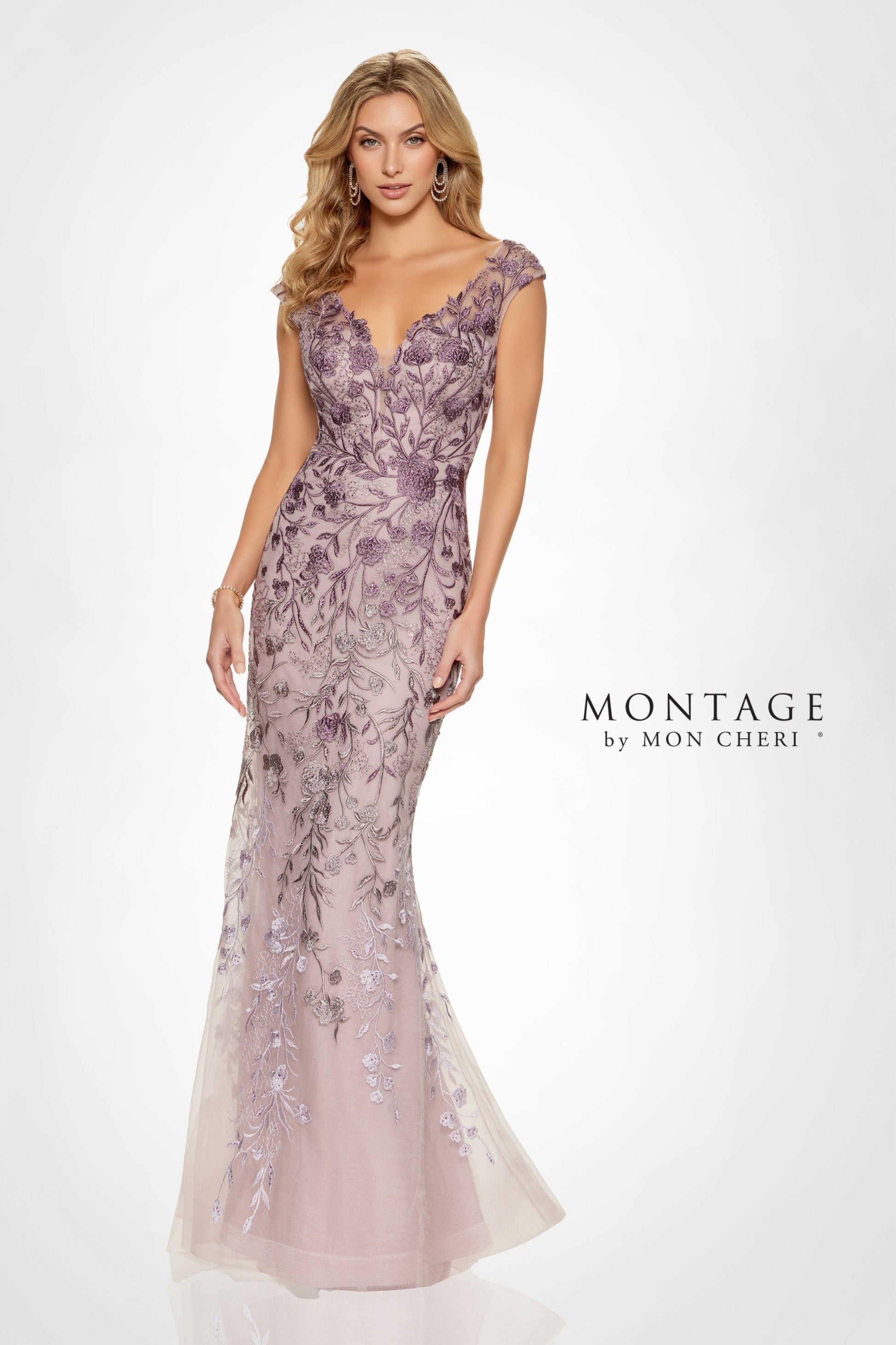 Montage M522 Beaded Floral Long Formal Ombre Evening Dress