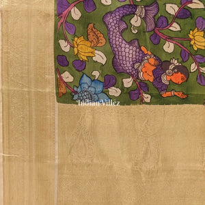 Multicolour Hand Painted Kanjivaram Silk Kalamkari Saree