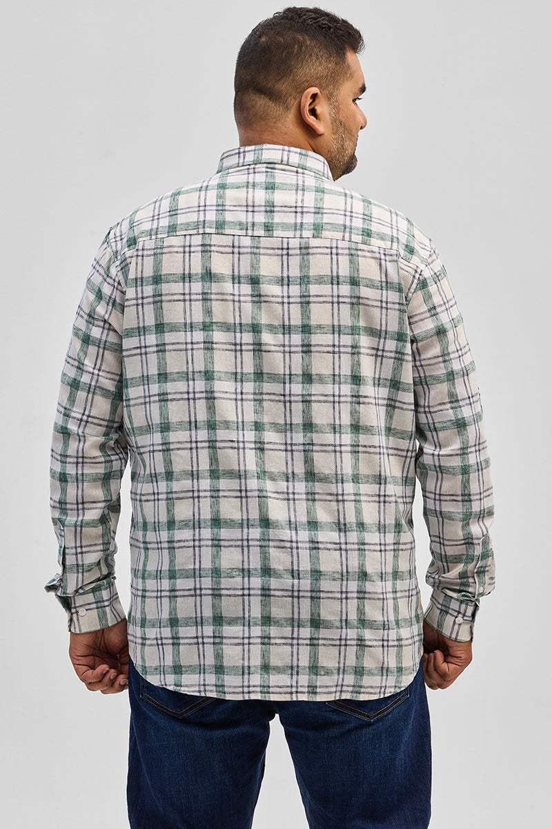 Green Checks Linen Blend Shirt