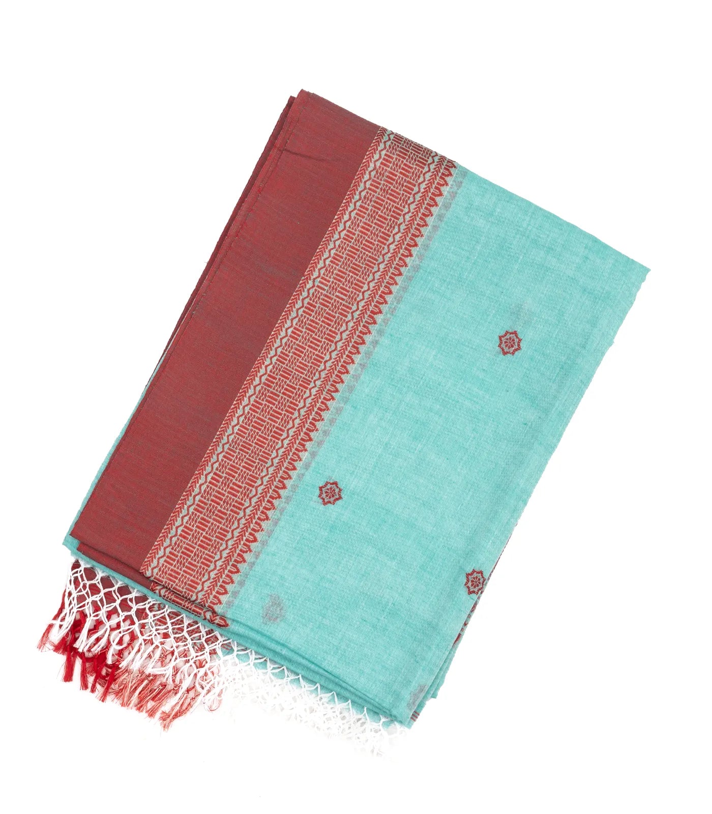 Light Blue Handloom Bengal Cotton Saree With Floral Buttas