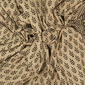 Sandal Woven Jaipur Cotton Saree Printed With Black Floral Motifs