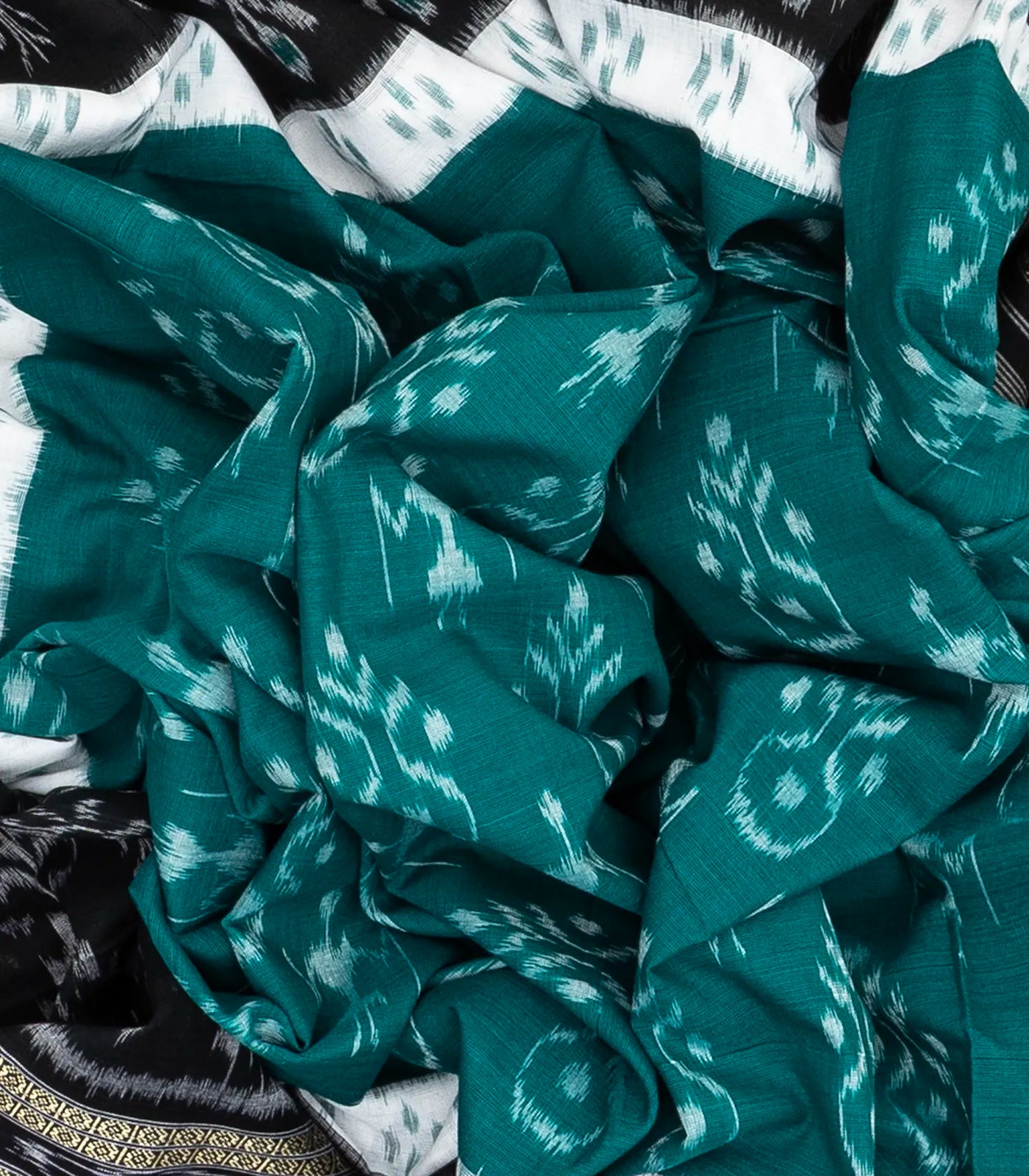 Cyan Handloom Orissa Cotton Saree With Tie & Dye Tribal Motifs