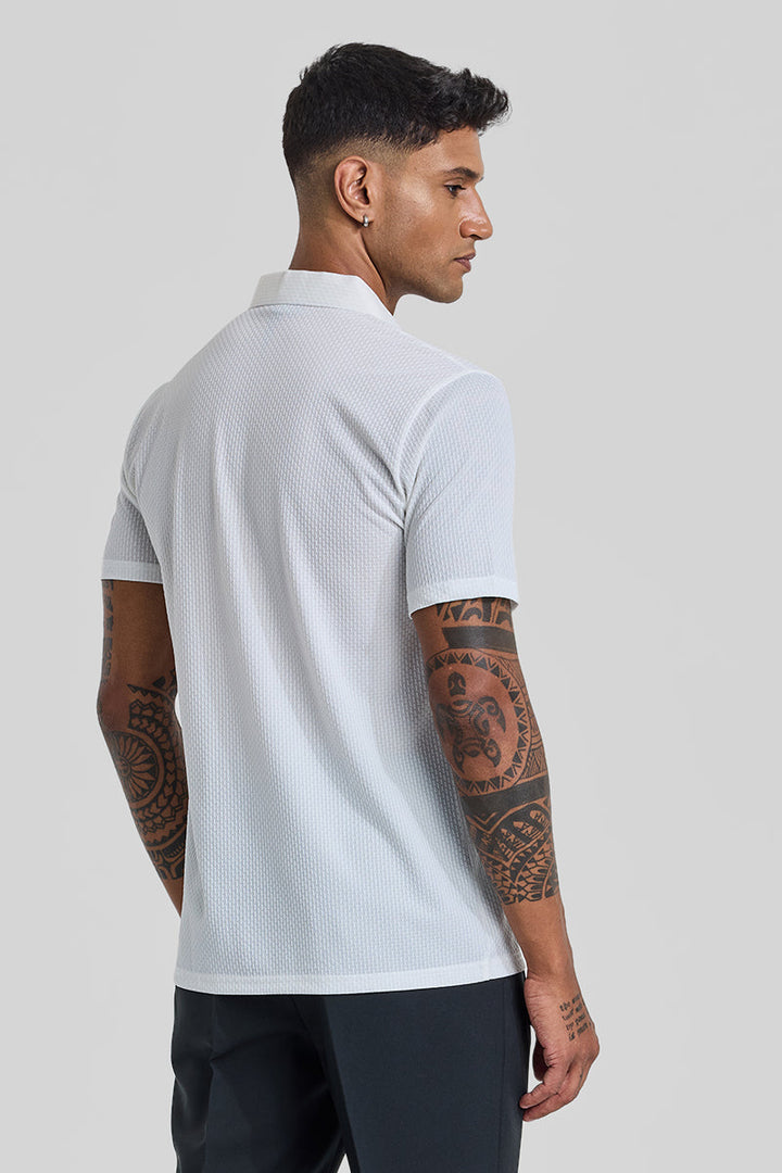 White Textured Polo T-Shirt