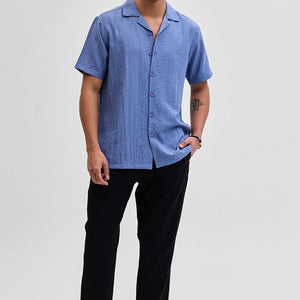 Blue Box Fit Linen Blend Shirt
