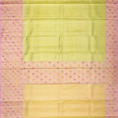 Cardamom Green Handloom Kanchipuram Tissue Silk Saree With Floral Motifs