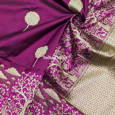 Tyrian Purple Threadwork Banarasi Katan Silk Saree