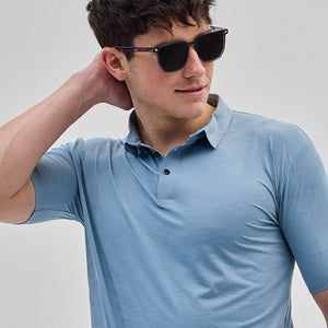 Blue Textured Stitchless Polo T-Shirt