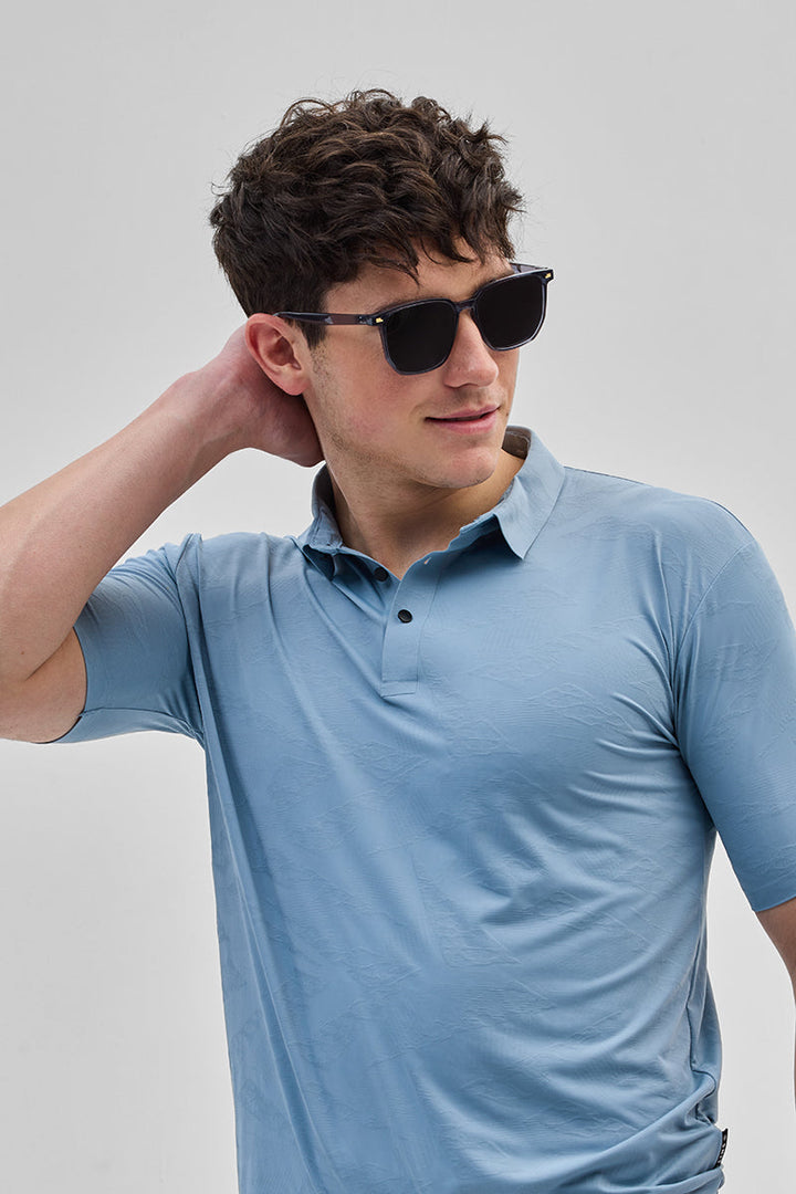 Blue Textured Stitchless Polo T-Shirt