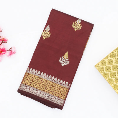 Maroon Handloom Banarasi Silk Saree With Gold & Silver Zari Buttas