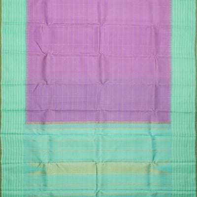 Lavender Handloom Kanchipuram Korvai Silk Saree With Stripes