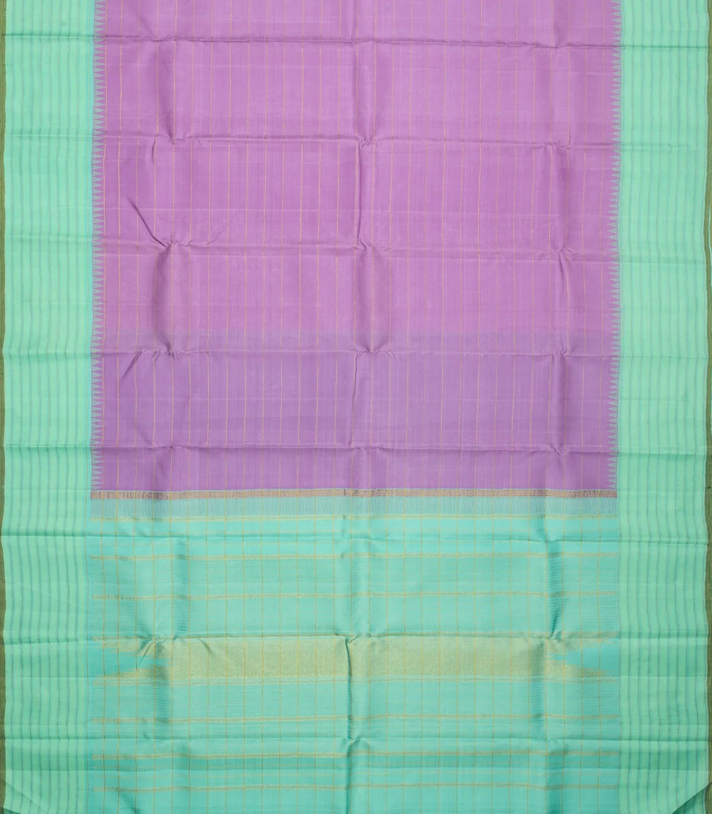 Lavender Handloom Kanchipuram Korvai Silk Saree With Stripes