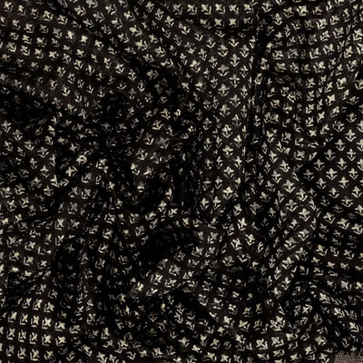 Black Woven Chanderi Printed Cotton Saree With Floral Print