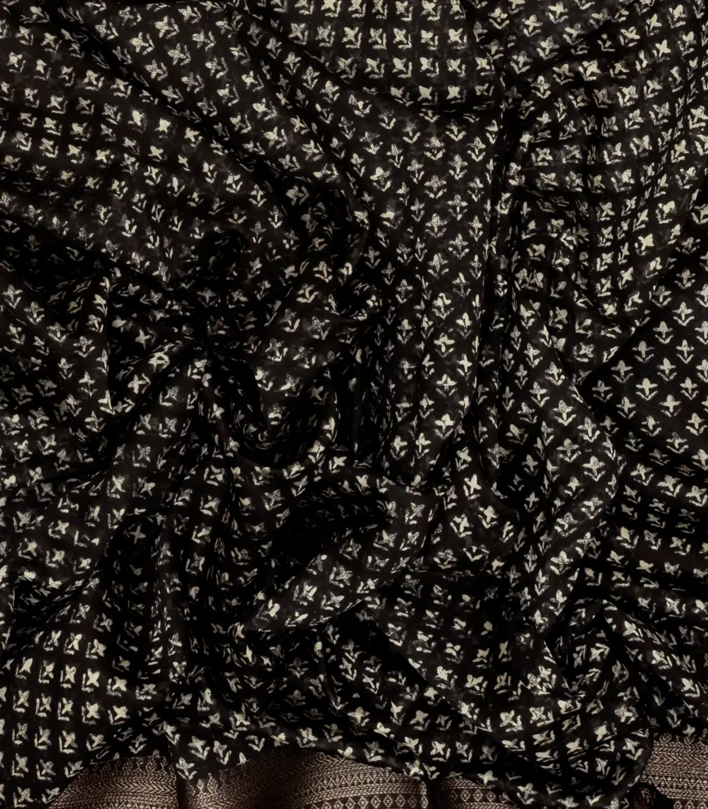 Black Woven Chanderi Printed Cotton Saree With Floral Print