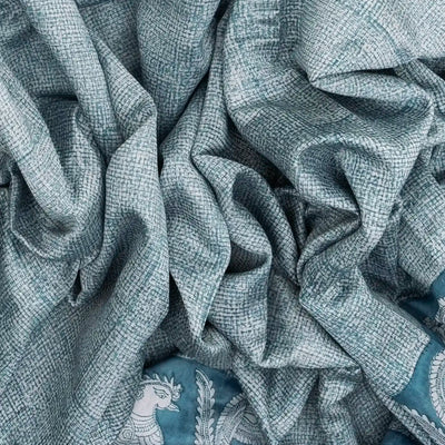 Steel Blue Woven Chanderi Cotton Saree Printed With Annam Motifs