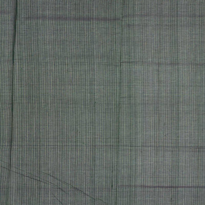 Bottle Green Handloom Silk Cotton Saree With Checks & Buttas