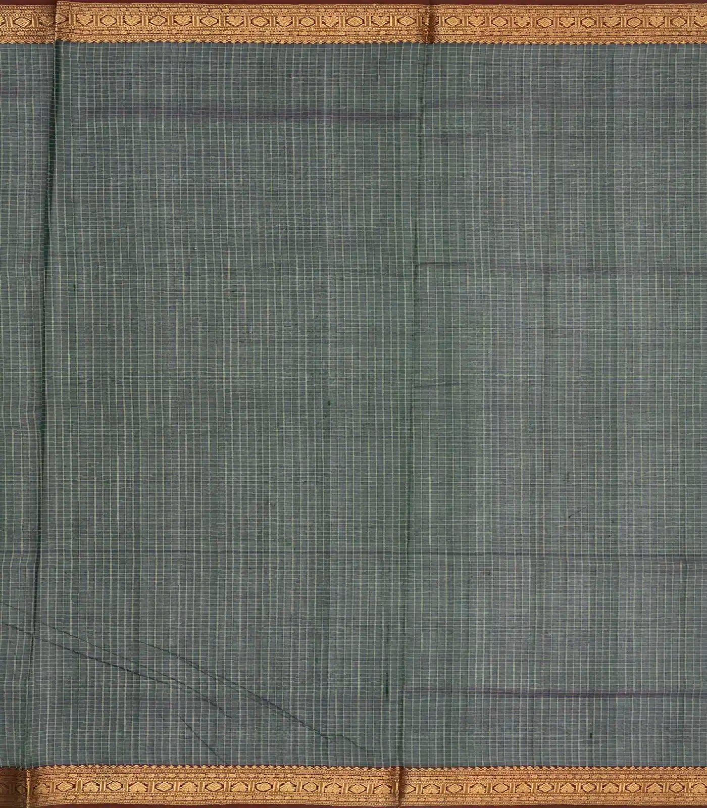 Bottle Green Handloom Silk Cotton Saree With Checks & Buttas