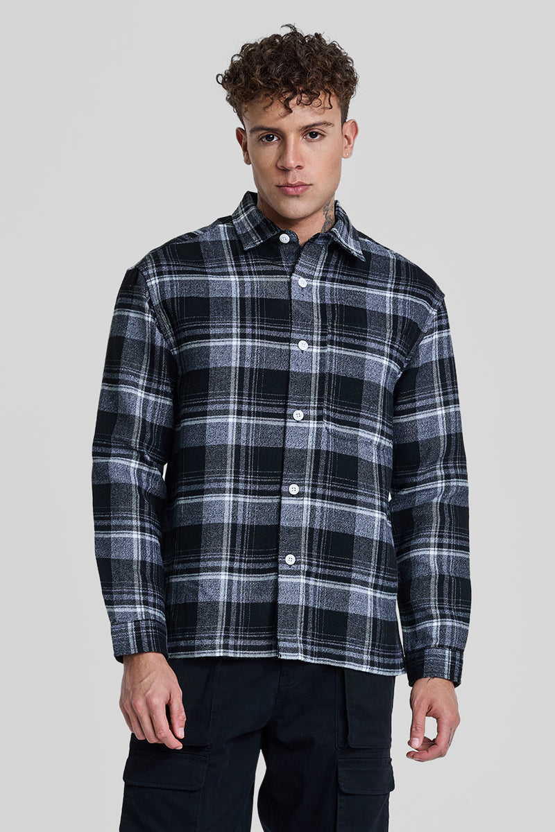 Black Plaid Box Fit Flannel Shirt