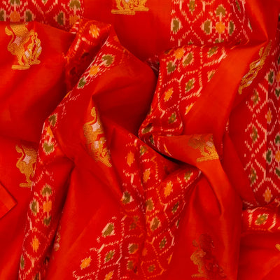 Red Handloom Kanchipuram Silk Saree With Ikat Floral Motifs