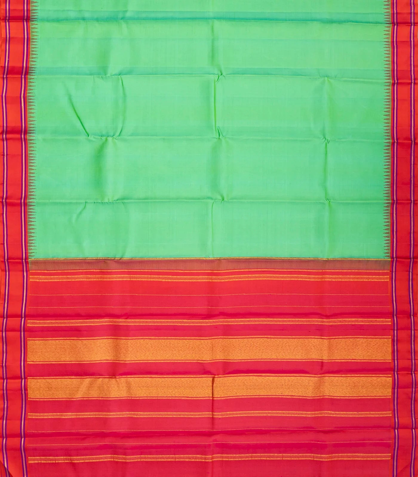 Aquamarine Handloom Kanchipuram Korvai Silk Saree With Contrast Border