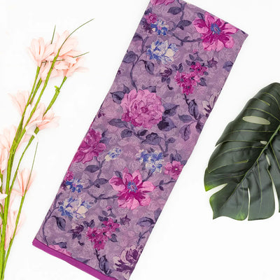 Lilac Woven Digital Printed Chiffon Silk Saree With Floral Motifs