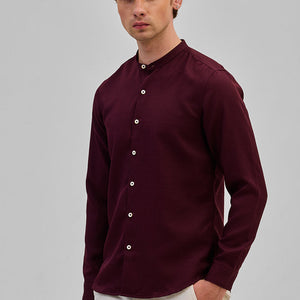 Maroon Mandarin Slim Fit Shirt