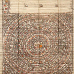 Taupe Handloom Tussar Silk Saree With Printed Red Floral Motifs