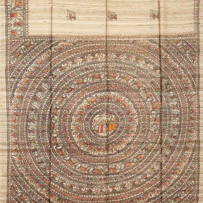 Taupe Handloom Tussar Silk Saree With Printed Red Floral Motifs