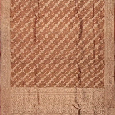 Peach Banarasi Tissue Silk Saree With Floral Motifs