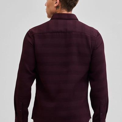 Burgundy Textured Slim Fit Shirt
