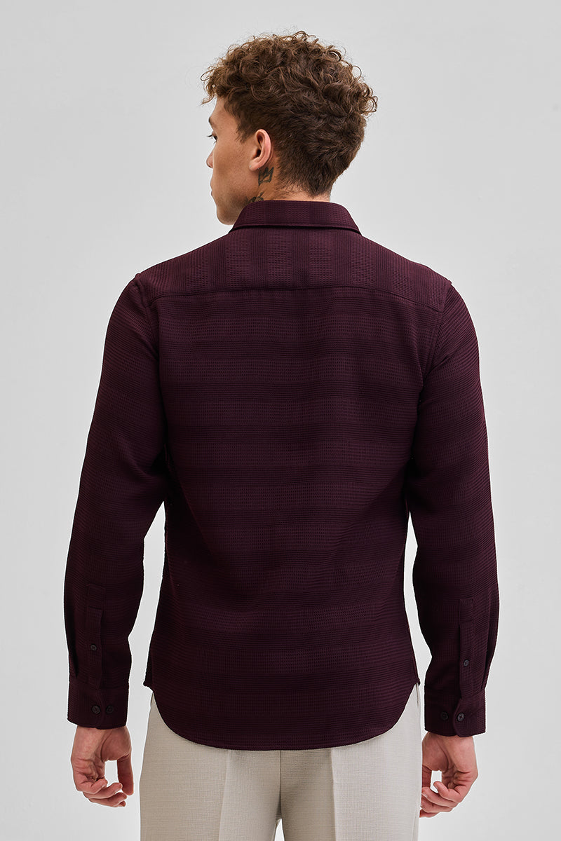 Burgundy Textured Slim Fit Shirt
