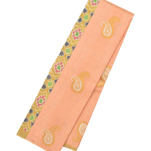 Peach Handloom Kanchipuram Silk Saree With Ikat Floral Motifs