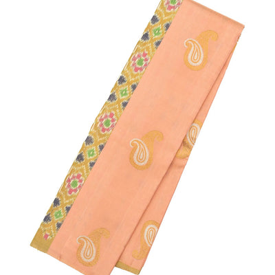 Peach Handloom Kanchipuram Silk Saree With Ikat Floral Motifs