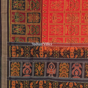 Red Kothi Design Odisha Ikat Sambalpuri Cotton Saree