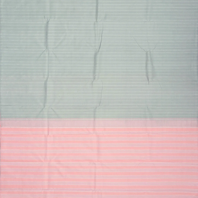 Grey Handloom Kanchipuram Silk Saree With Dotted Stripes